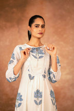 Joban Fashion Blue Floral Hand Block Printed Cotton Kurta Pant Set - Distacart