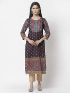 Myshka Women Multicolor Cotton Blend Printed 3/4 Sleeve Round Neck Kurta