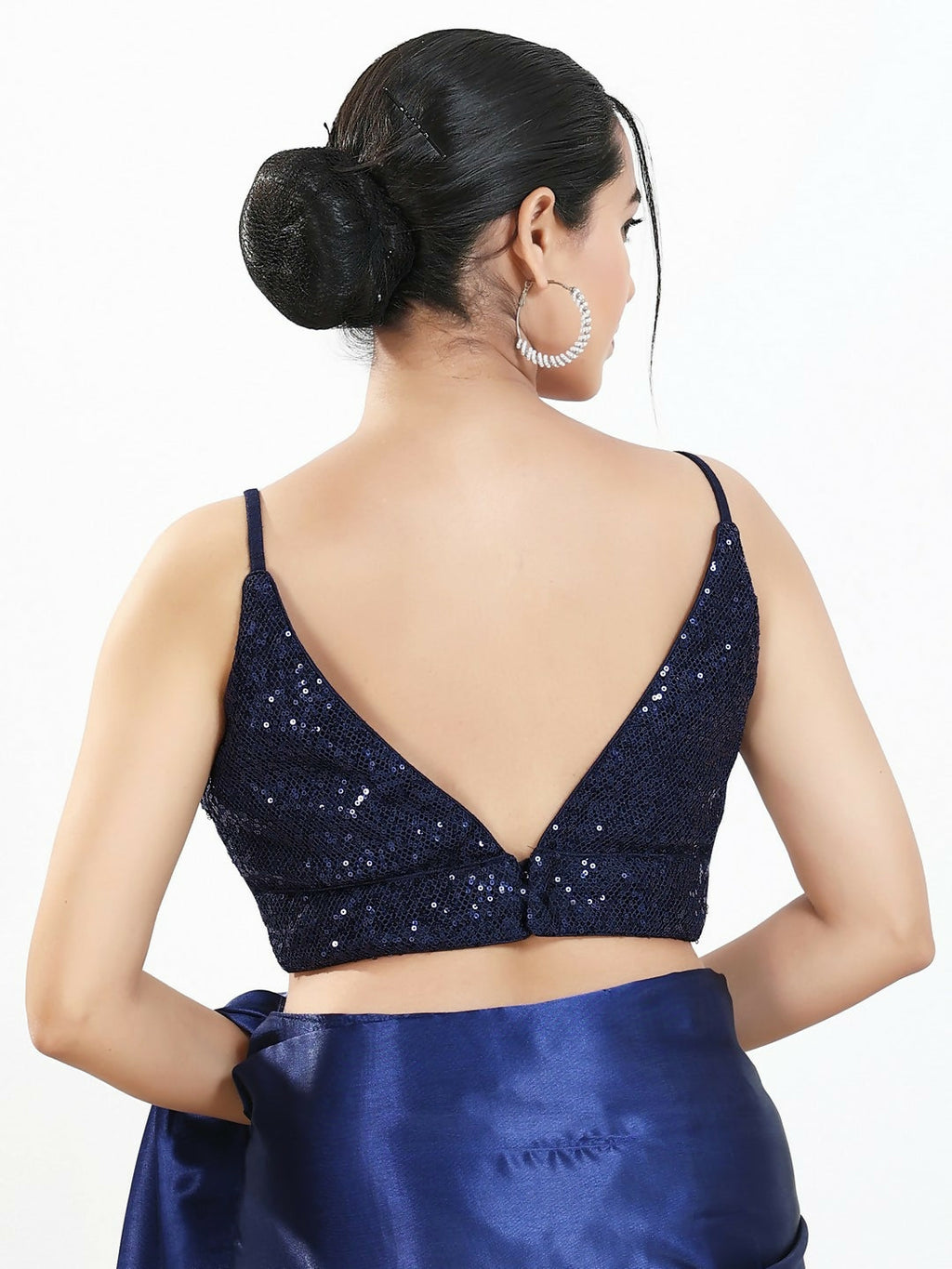 Joban Fashion Navy Blue Sequin Padded Blouse With V Neck Sleeveless - Distacart