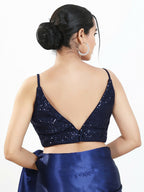 Joban Fashion Navy Blue Sequin Padded Blouse With V Neck Sleeveless - Distacart