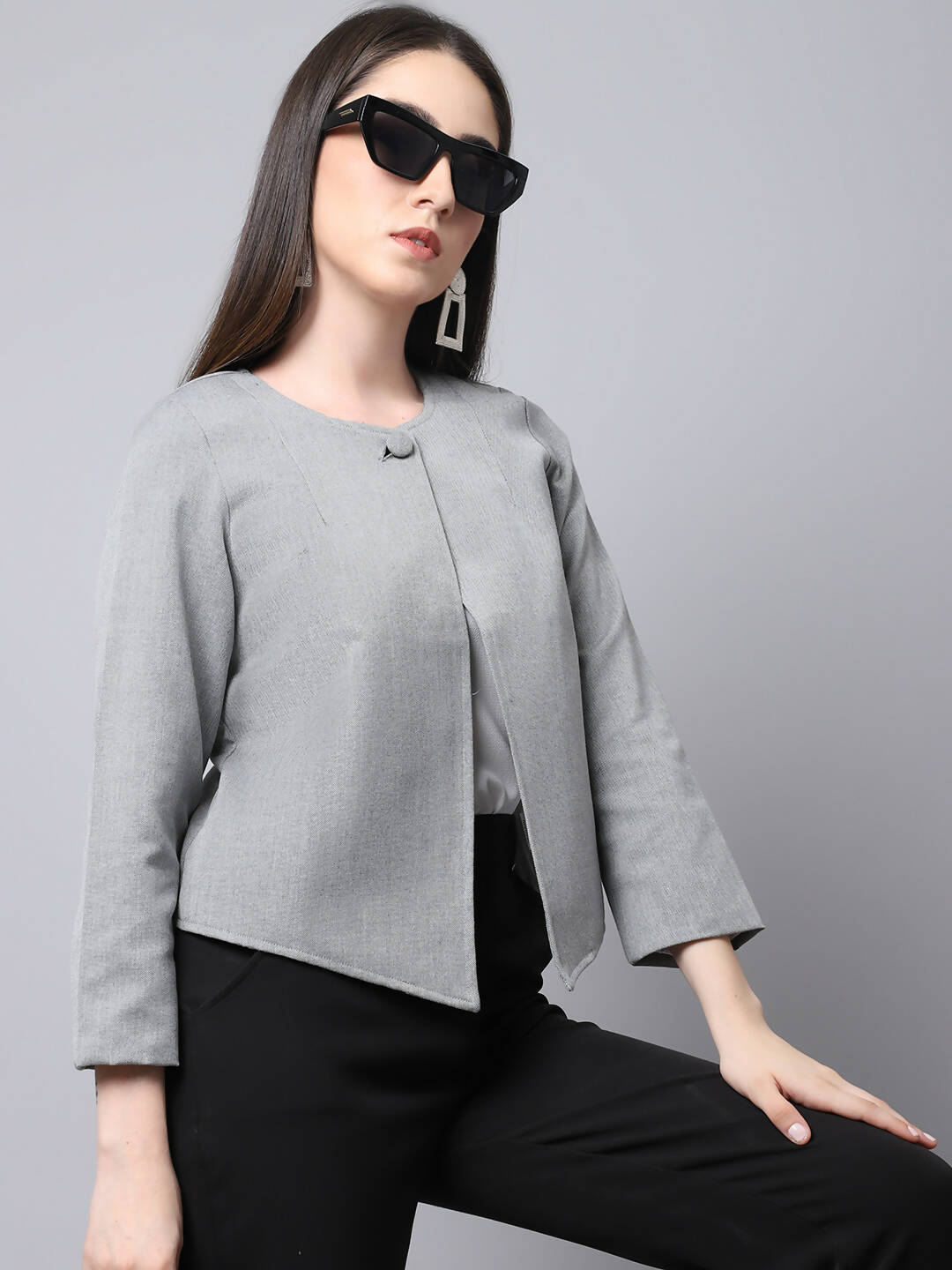 Even Apparels Grey Polywool Open Front Statement Women's Jacket