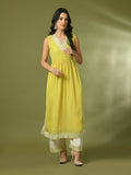 Myshka Women's Yellow Solid Georgette Anarkali Party Kurta Set