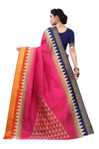 Vamika Pink & Blue Linen Jari Border Saree (GUNJAN PINK) - Distacart