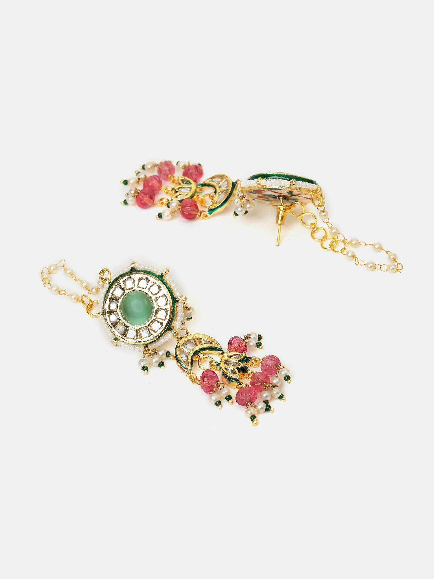 Ruby Raang Kundan Emerald Bloom Necklace With Matching Earrings
