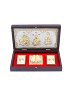 Golden Peacock 24 KT Gold-Polished Laxmi, Ganesha, Saraswati Pooja Box