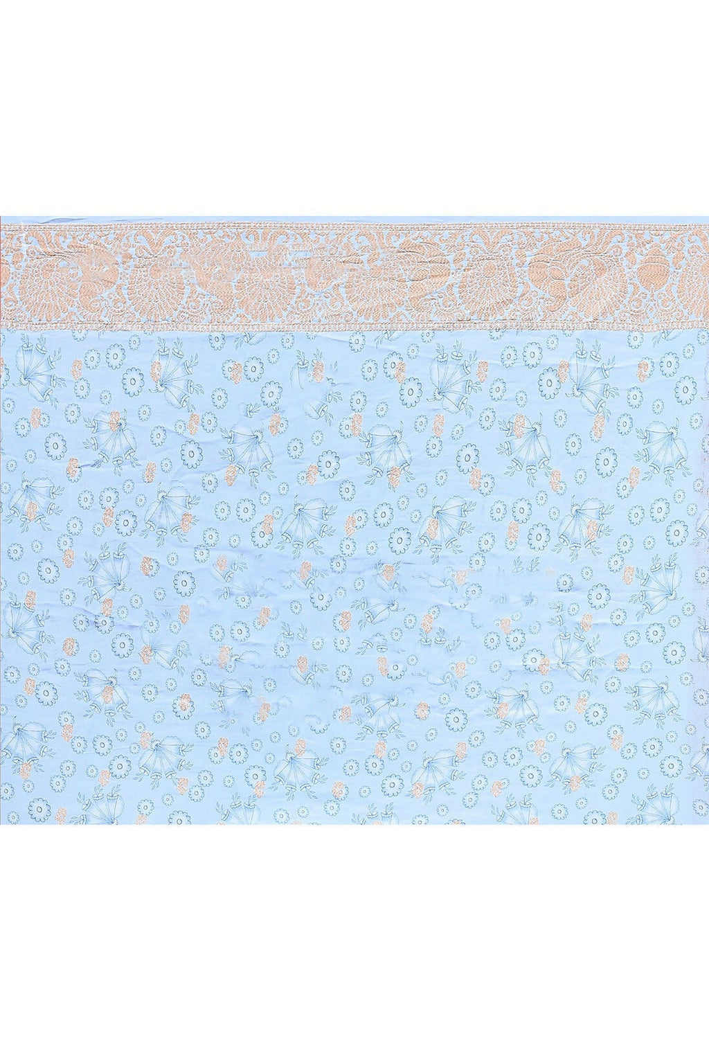 Joban Fashion Light Blue Crepe Chiffon Pure Handloom Banarasi Silk Saree
