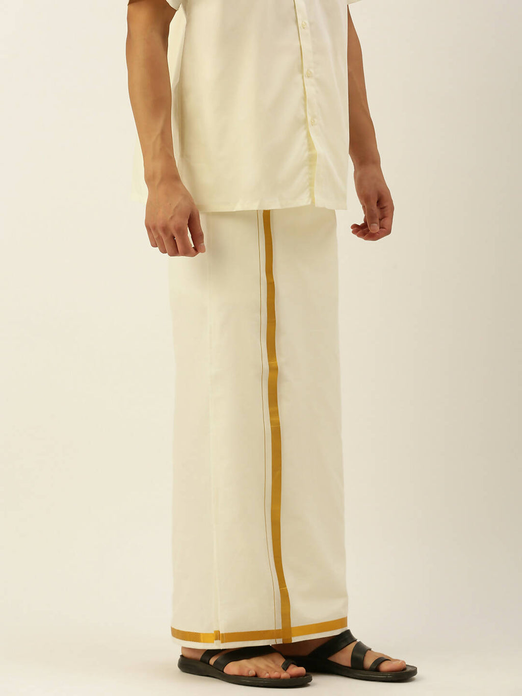 Ramraj Cotton Mens 3/4" Pure Cotton Dhoti And Towel Set - Cream