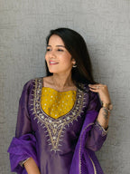 Anaita Purple Roman Shimmer Readymade Kurti Set with Handwork & Moti Work - Distacart