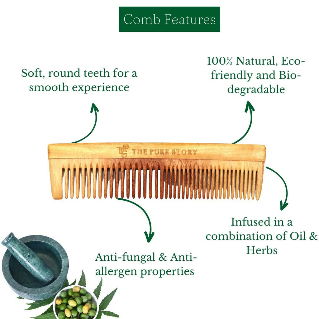 The Pure Story Oil Infused Neem Wood Dual Comb - Distacart