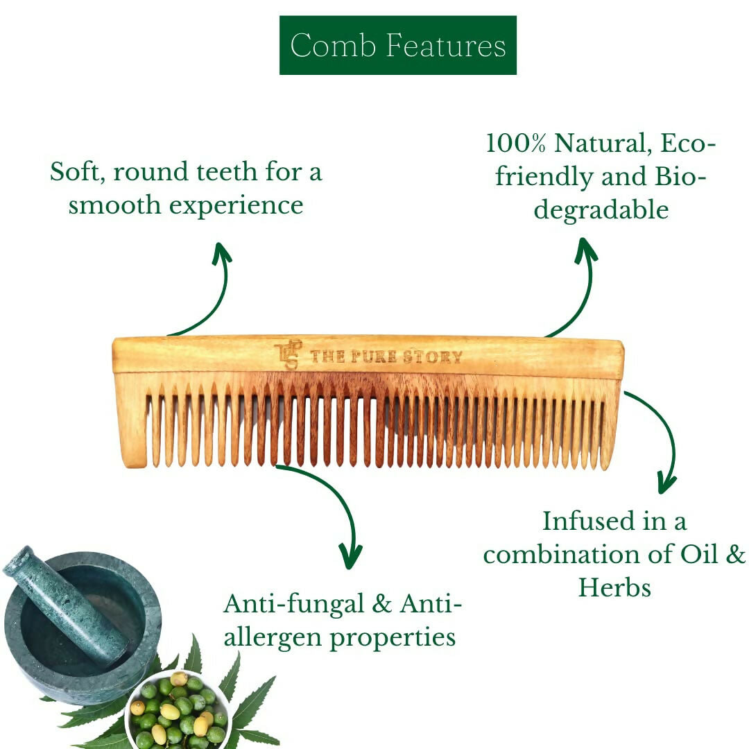 The Pure Story Oil Infused Neem Wood Dual Comb - Distacart