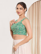 Joban Fashion Sea Green Viscose Rayon Padded Blouse With Square Neck Sleeveless - Distacart