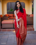 DEIANA'S Beautiful Designer Golden zari Soft Lichi Silk Saree - Red