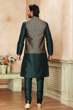 Raivat Ethnic Jacquard Banarasi Silk Woven Work 3 Pics Jacket Set In Green Colour - Distacart