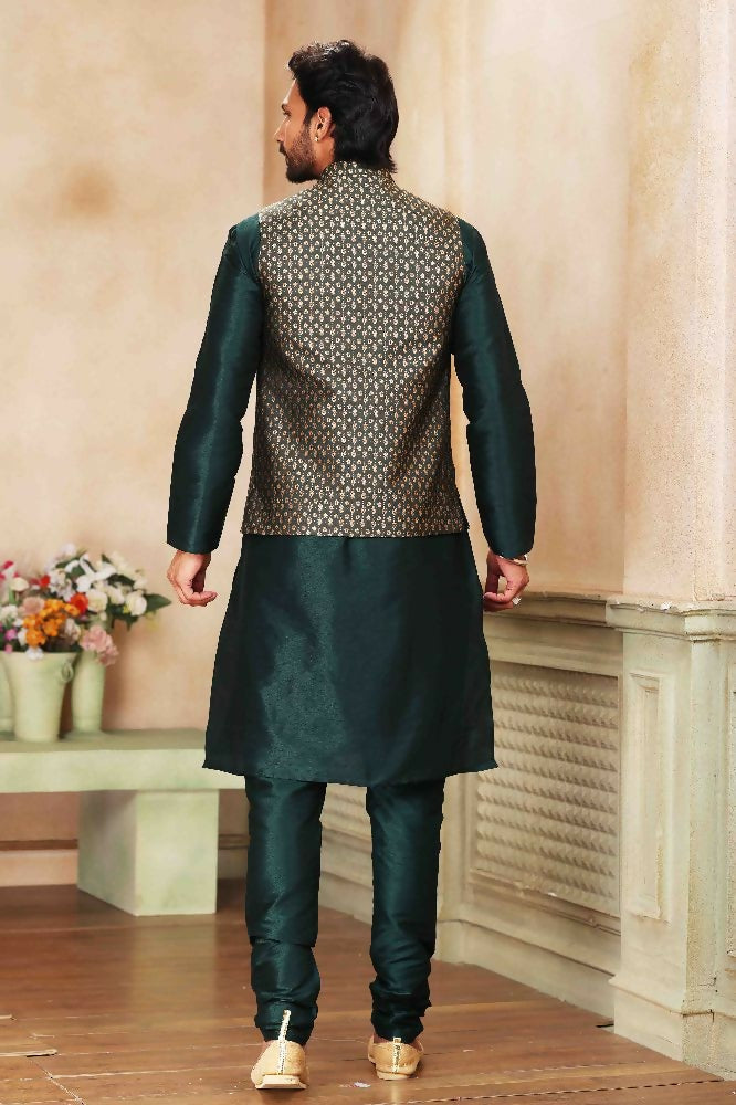 Raivat Ethnic Jacquard Banarasi Silk Woven Work 3 Pics Jacket Set In Green Colour - Distacart
