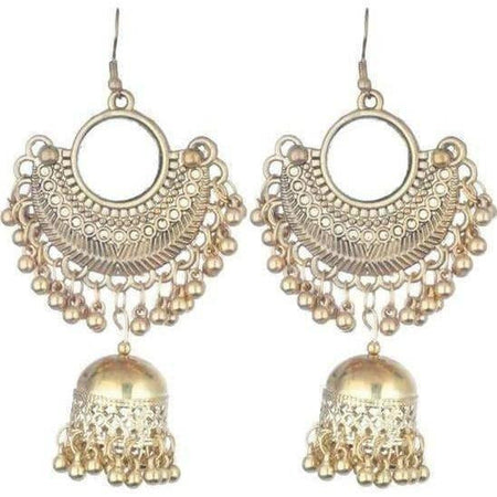 MS Fashion India Gold Color Half Moon Style Hanging Jhumkas With Mirror Earrings