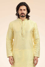 Raivat Ethnic Jacquard Banarasi Silk Pintux Work Kurta Pajama In Lemon Colour
