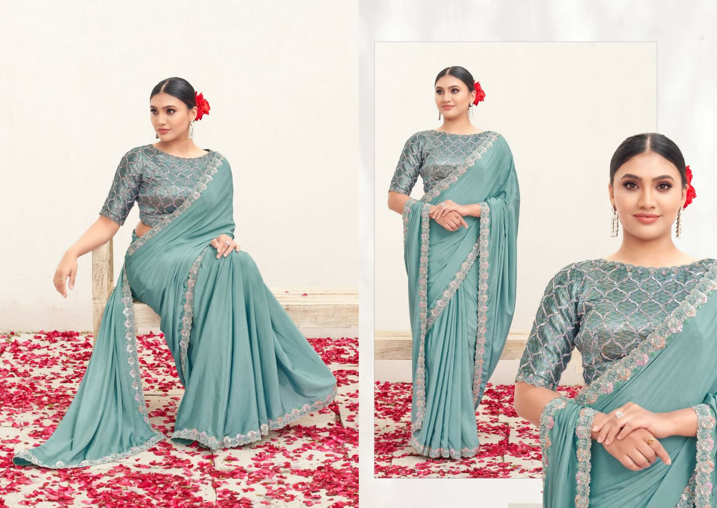 Firoji Pure Crepe Silk Handwork Saree with Unstitched Blouse - Norita Varya