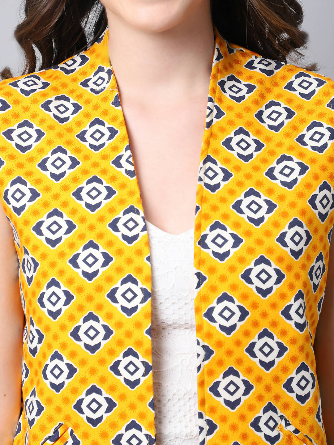 Even Apparels Yellow 100% Viscose Rayon Open Front Gillet - Distacart