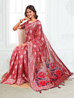 Shree Shyam Fashion Linen Cotton Rust Saree - Distacart