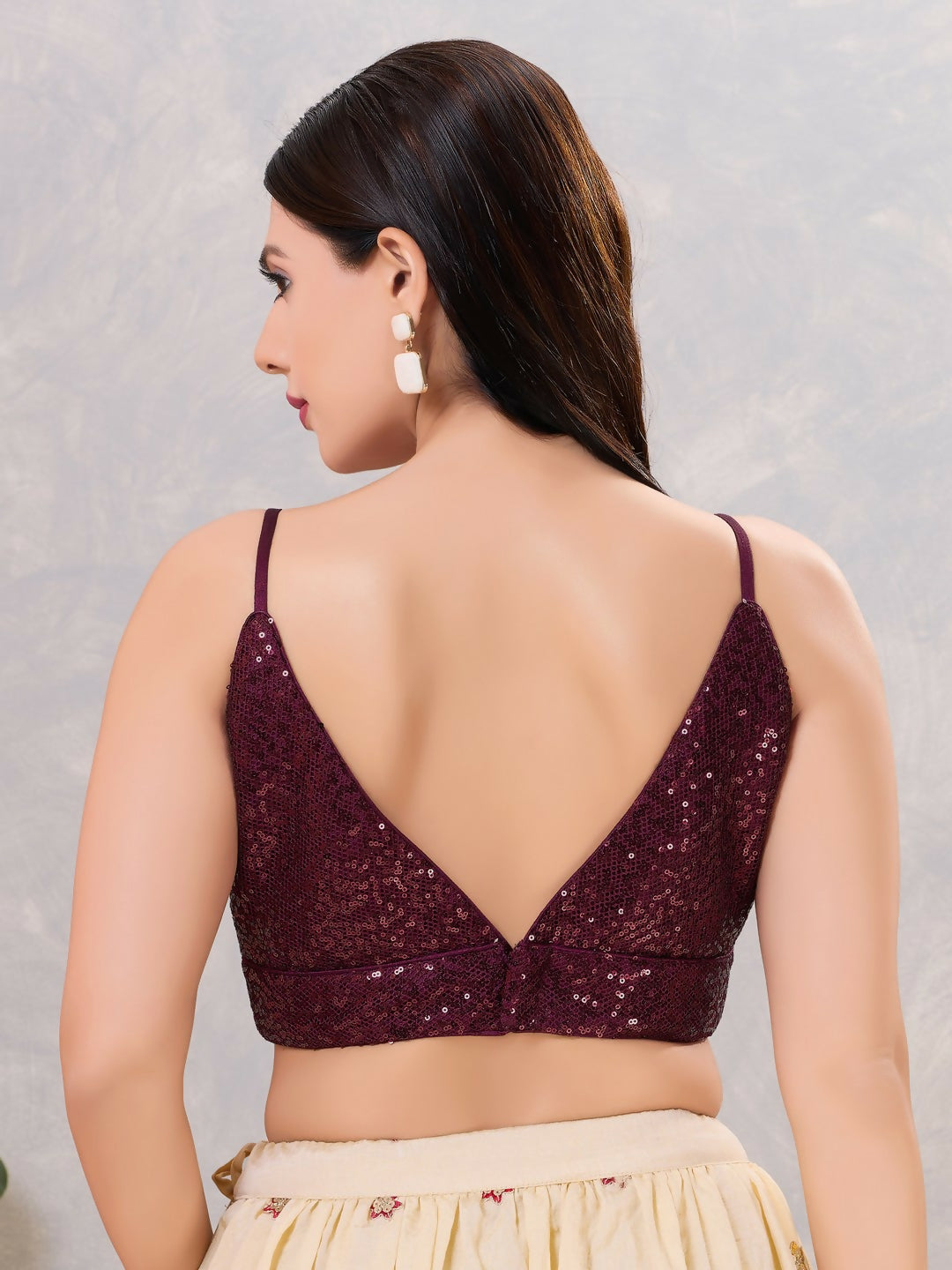 Joban Fashion Women Sequin Dark-Maroon Stitched Blouse