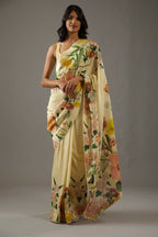 Partywear Designer Yellow Bright Moss Fancy Saree - Durga