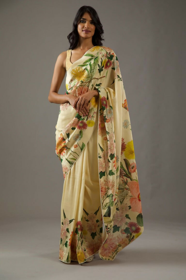 Partywear Designer Yellow Bright Moss Fancy Saree - Durga