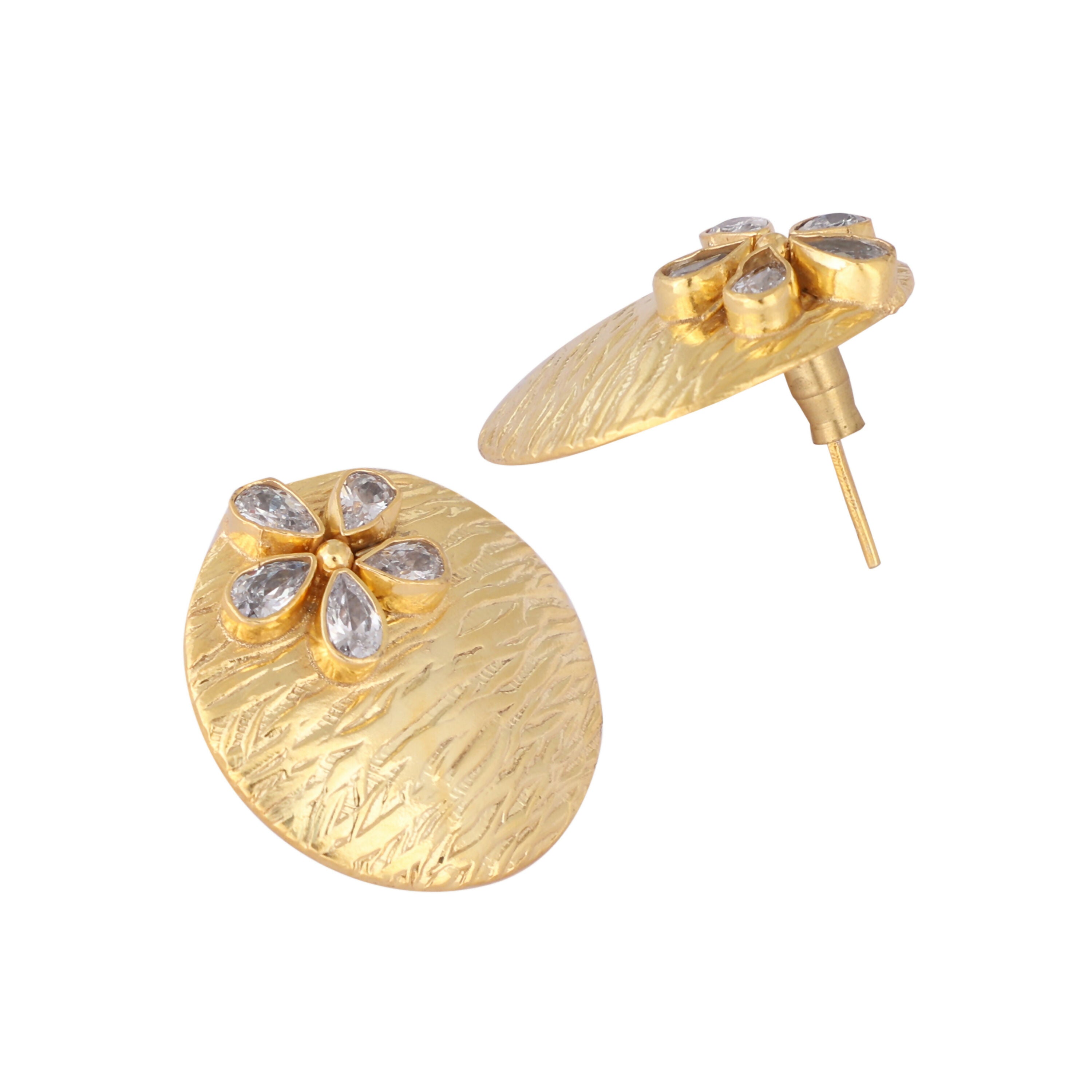 Nuyug 22K Gold-Plated Floral Motif Stud Earrings - Distacart