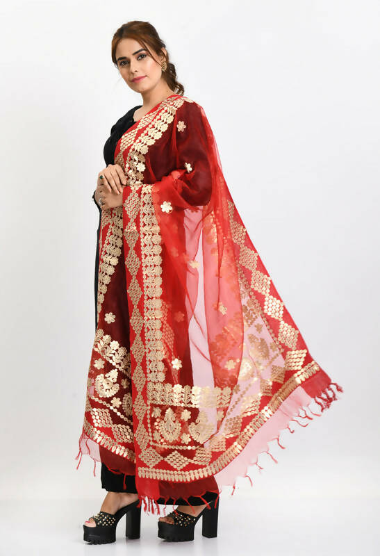 Mominos Fashion Moeza Women Organza Gotta Patti Bridal Dupatta Red Dupatta - Distacart