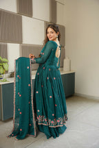 Teeya Creation Rama Color Heavy Crush Silk Wedding Wear Embroidery Work Long Gown - Distacart