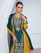 Lorenvalley Fashion Yellow and Rama Chinon Embroidery With Sequince Work Salwar Kameez Stitched