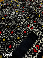 Black Silk Blend Ethnic Motifs Saree with Unstitched Blouse - Hiral Fashion