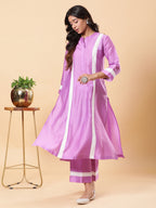 BohoJazz Lucknowi Handwork with Sequin Chanderi Kurta Pant - Purple - Distacart