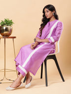BohoJazz Lucknowi Handwork with Sequin Chanderi Kurta Pant - Purple - Distacart