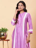 BohoJazz Lucknowi Handwork with Sequin Chanderi Kurta Pant - Purple - Distacart