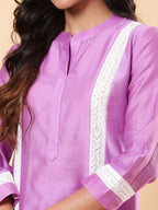 BohoJazz Lucknowi Handwork with Sequin Chanderi Kurta Pant - Purple - Distacart