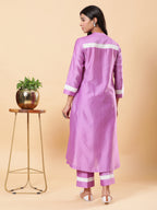 BohoJazz Lucknowi Handwork with Sequin Chanderi Kurta Pant - Purple - Distacart