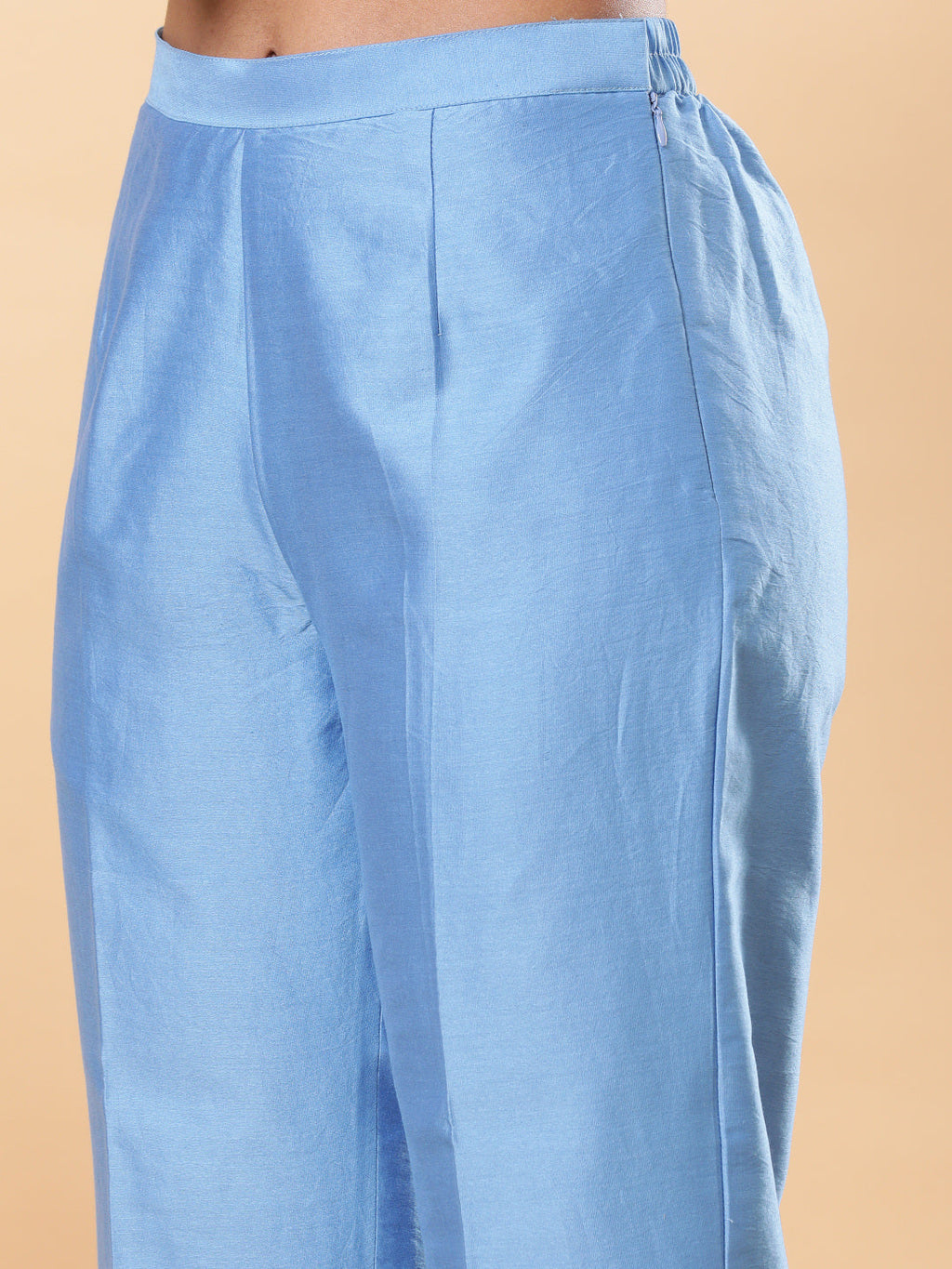 BohoJazz Lucknowi Handwork with Pearls Chanderi Kurta Pant - Blue - Distacart