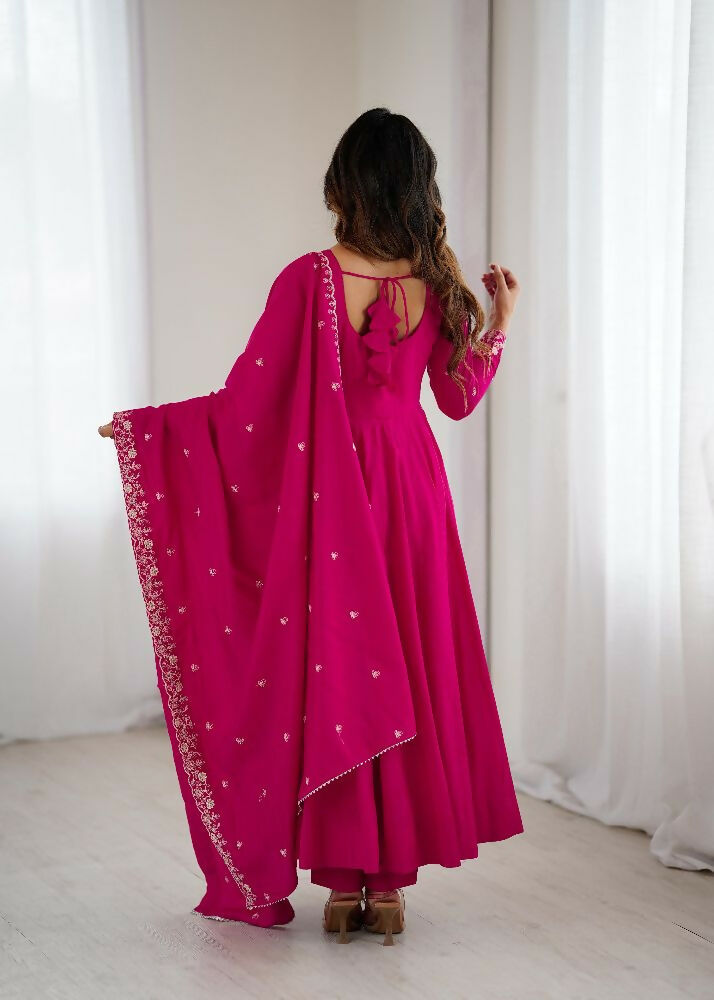 Joban Fashion Dark Pink Kurta Set Chanderi Sequence Embroidery Work - Distacart