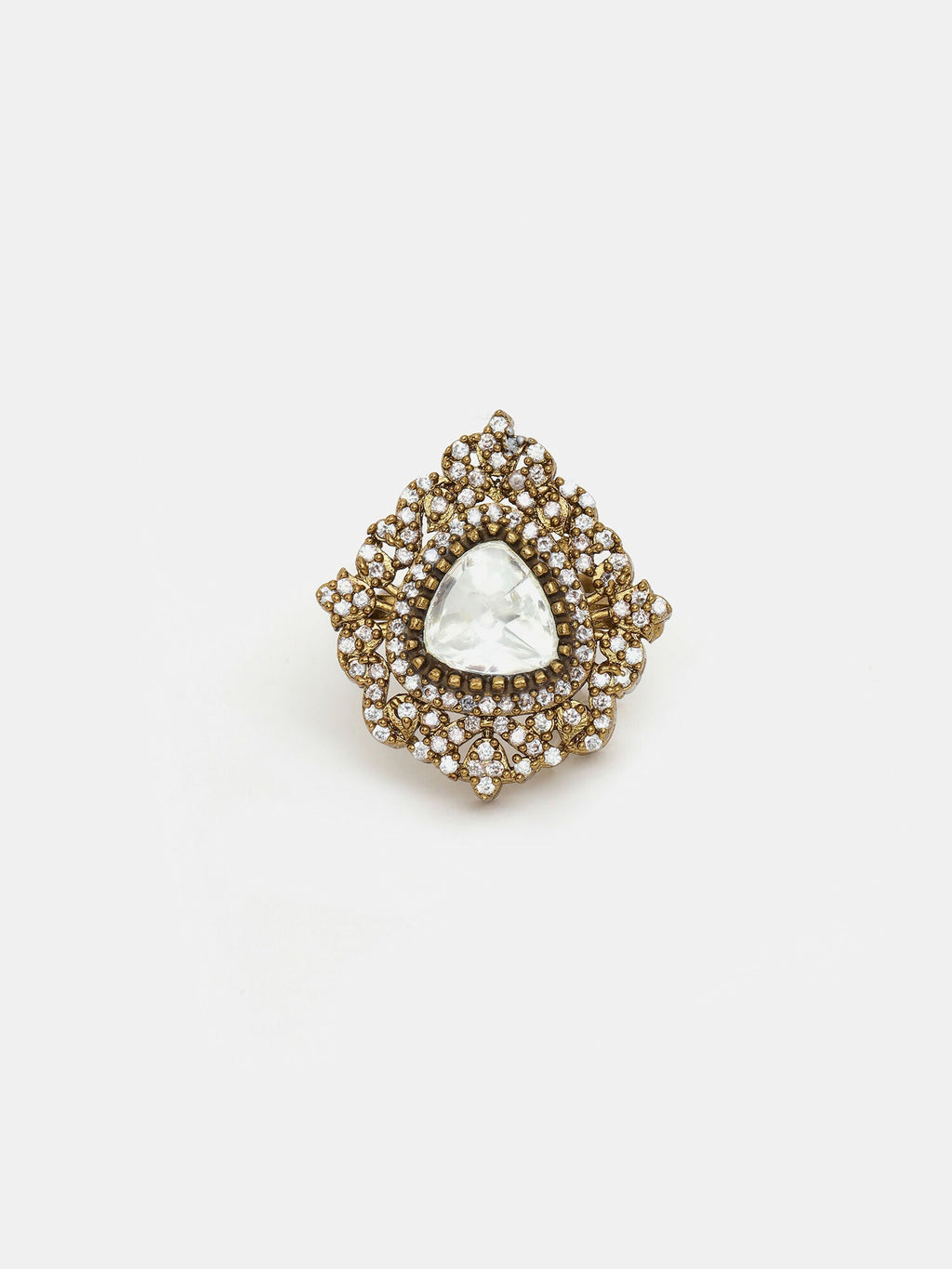 Ruby Raang Festive Gold Polished White Kundan Ring
