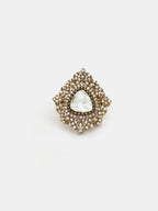 Ruby Raang Festive Gold Polished White Kundan Ring