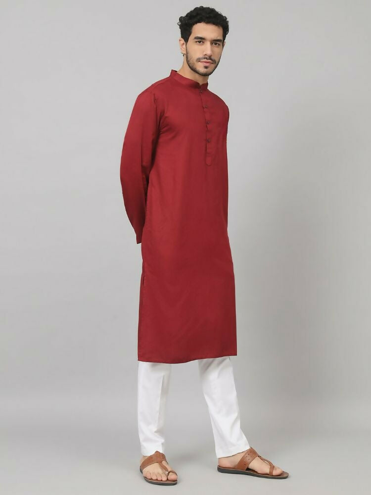 Giza Cotton Maroon Plain Kurta by Hilo Design