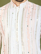 Vastranavya White Exclusive Festival Wear Pure Viscose Rayon Sequence & Foil Mirror Heavy Embroidered Work Kurta