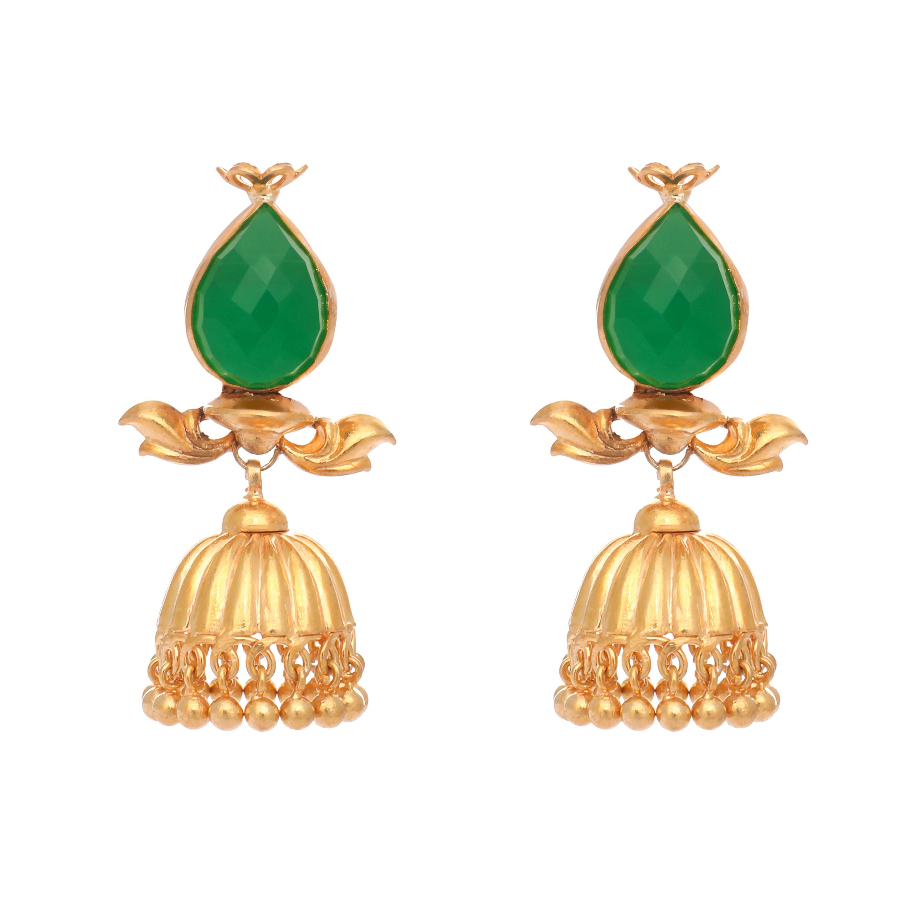 Nuyug 22K Gold Plated Emerald Stone Studded Ethnic Jhumkas - Distacart