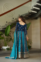 Prazu Fashion Blue Georgette With Zari & Sequins Gown - Distacart