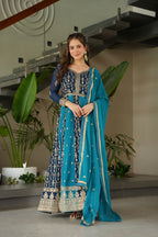 Prazu Fashion Blue Georgette With Zari & Sequins Gown - Distacart