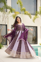 Prazu Fashion Violet Georgette With Zari & Sequins Gown - Distacart