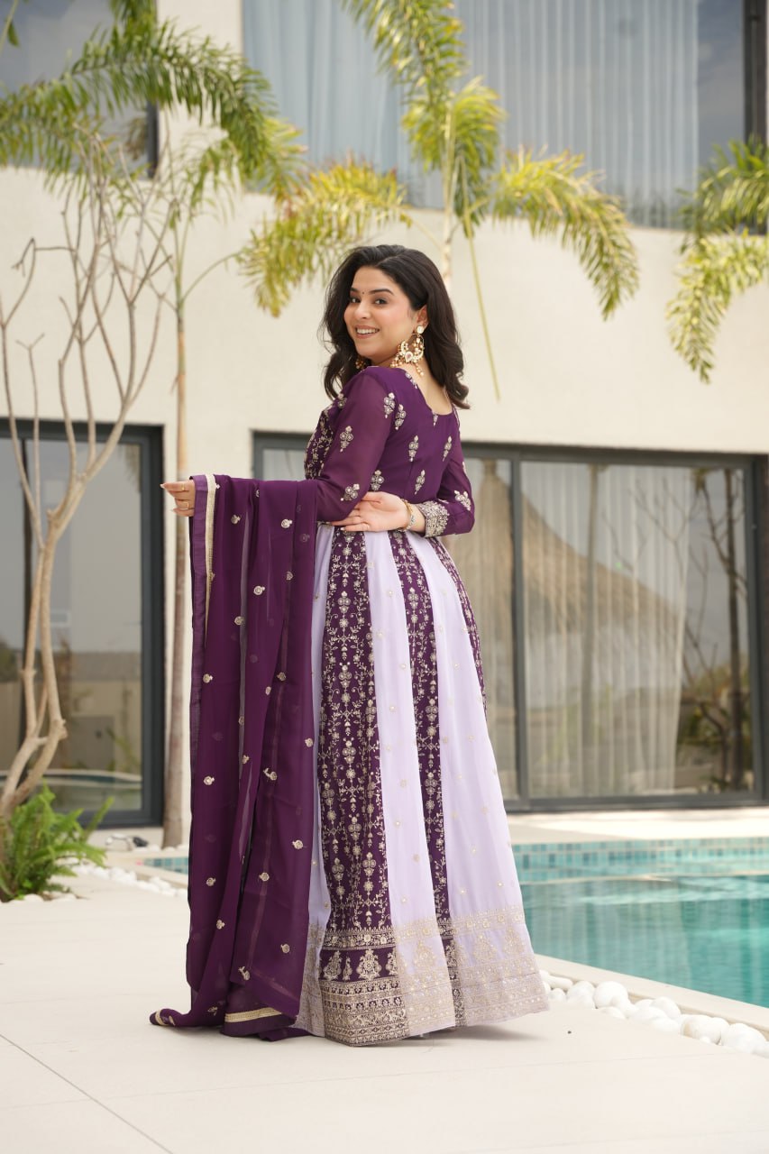 Prazu Fashion Violet Georgette With Zari & Sequins Gown - Distacart