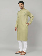 Motif Embroidered Cotton Kurta by Hilo Design