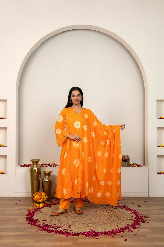 Joban Fashion Orange Tie & Dye Cotton Suit Set - Distacart