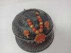 Terracotta Lotus Pendant Necklace Set With Studs-Golden Pink